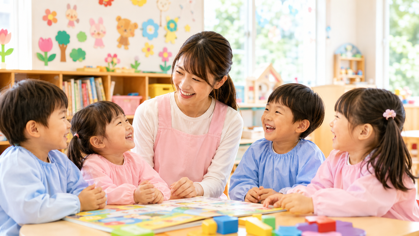 先生と子どもたちの温かい場面